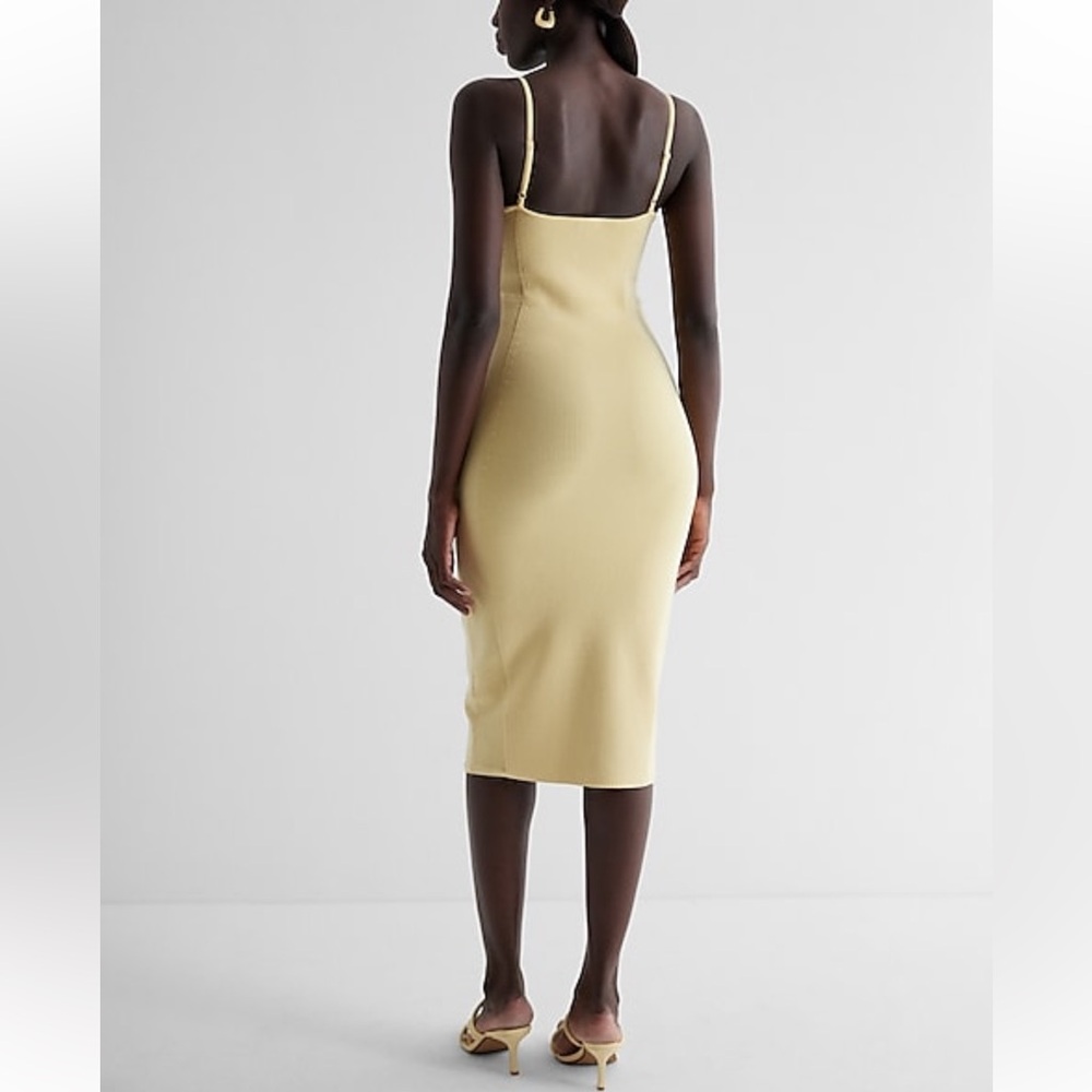 NWT Express Ribbed High Square Neck XL Pale Yellow Sweater Dress - Picture 3 of 5